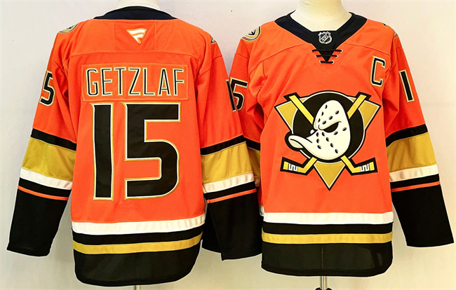 Men's Anaheim Ducks #15 Ryan Getzlaf Orange/Black 2024-25 With C Patch Stitched Jersey